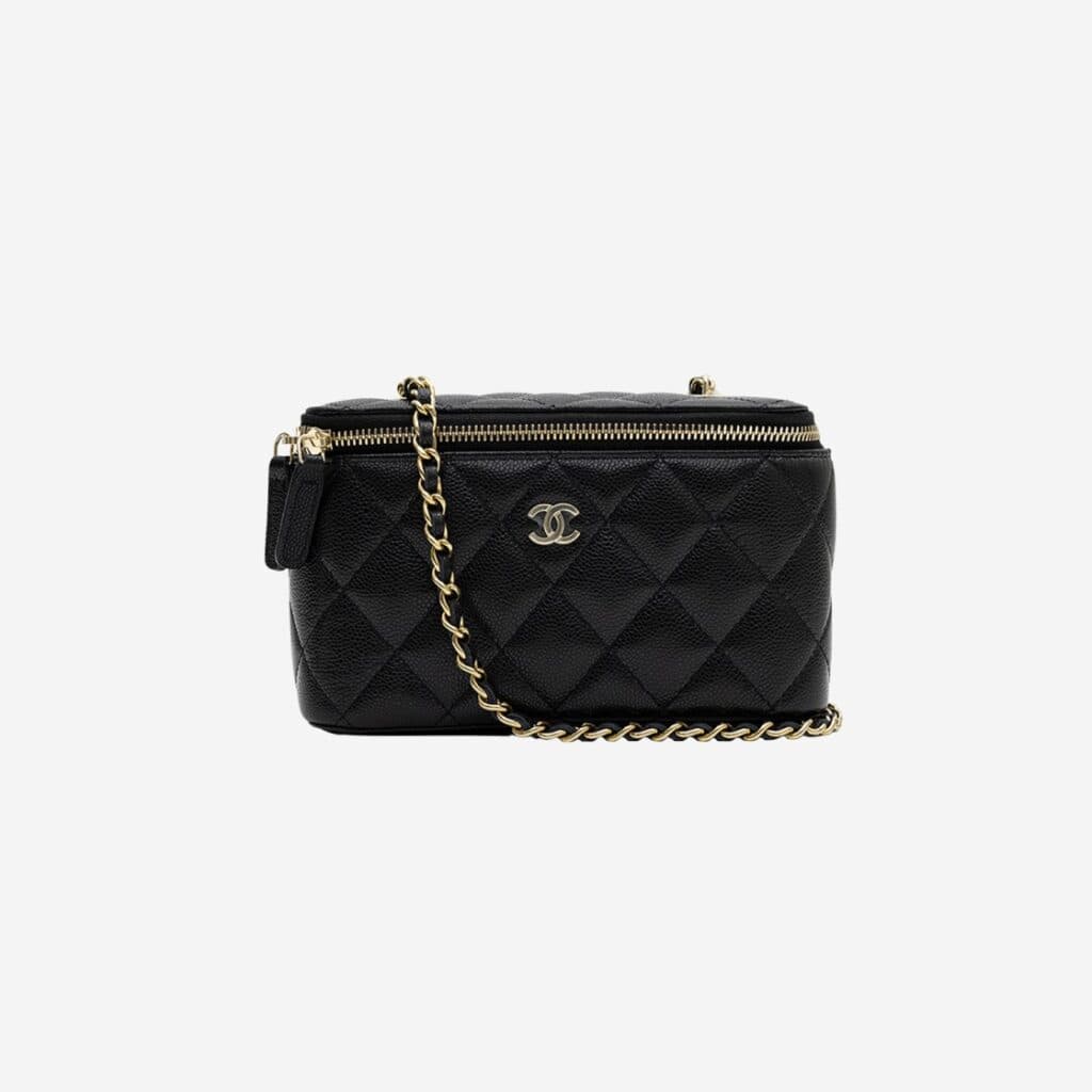 [LUXURY BRAND] Chanel Small Vanity with Classic Chain Grained Shiny Calfskin &#038; Gold Black