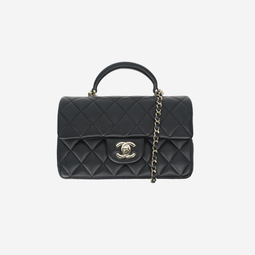 [LUXURY BRAND] Chanel Mini Flap Bag with Top Handle Lambskin &#038; Gold Black