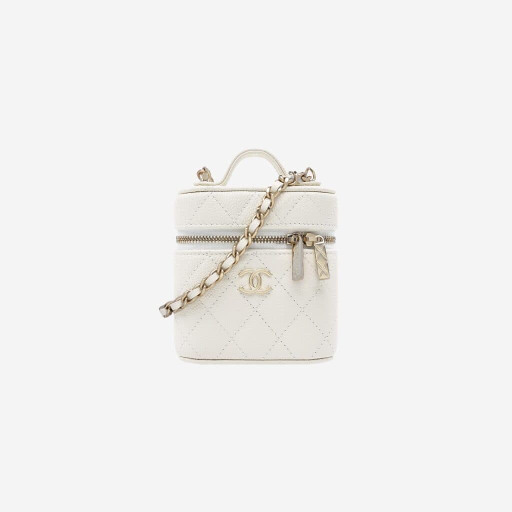 [LUXURY BRAND] Chanel Small Vanity with Chain Grained Calfskin &#038; Gold White