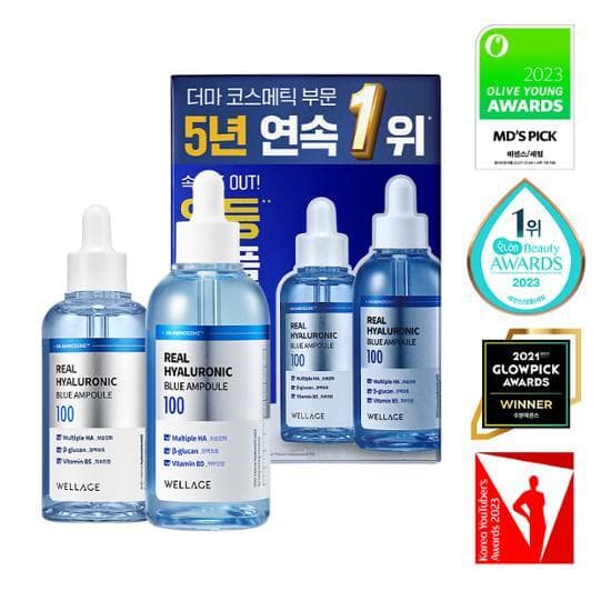 [Đặc biệt giới hạn/Dung tích lớn 175ml] Wellage Real Hyaluronic Blue 100 Ampoule 100ml+75ml Đặc biệt