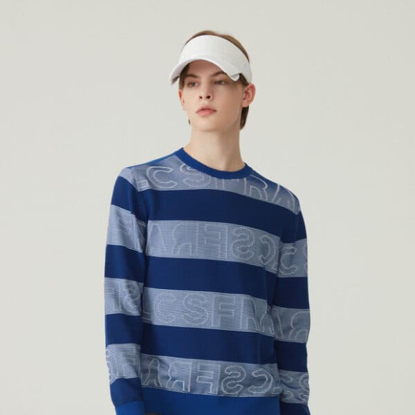 남성 레터링 스트라이프 스웨터 / BLUE